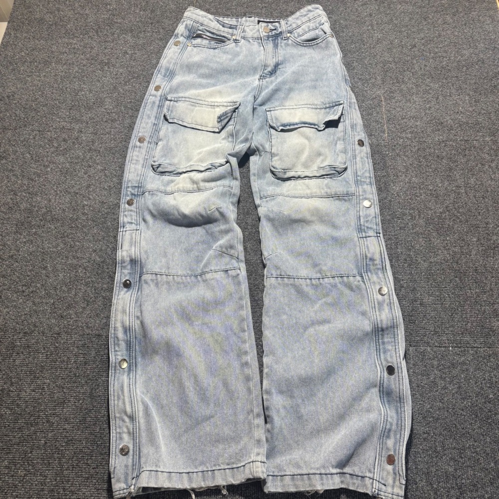Rockstar Original Mens Baggy Cargo Jeans Light Wash Snap RSM250 Size 28x32.5